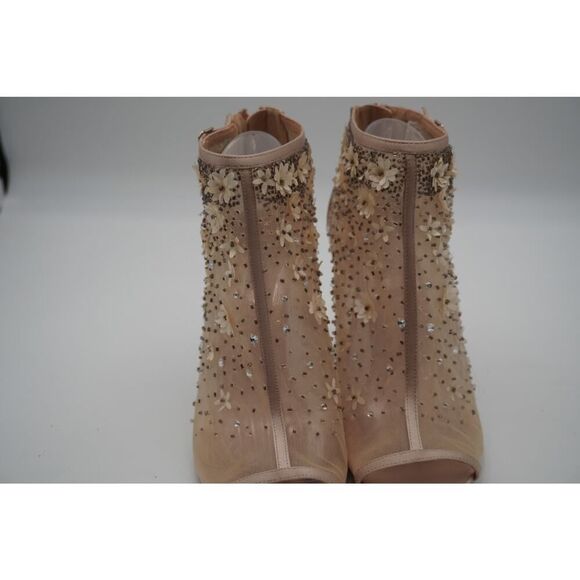 BADGLEY MISCHKA Mesh Flowers/Clear Stones/Open Peep-Toe Stiletto Pumps Size 10, - Picture 10 of 10